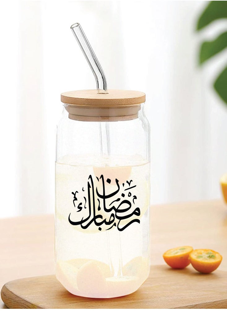 PRINTSHOP4ME Ramadan Kareem and Eid Mubarak Gift - Glass Bottle with Straw & Bamboo Lid 455 ml - Ramadan gift for all Islamic  - Image 3