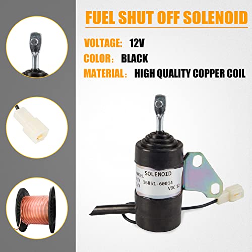 RANSOTO Fuel Shut Off Solenoid Compatible with Kubota BX2230D RTV900R RTV900T B7410D BX1500D BX1800D Z482 Z602 D722 D902 D782 D622 Z402 12Vdc Replaces 16851-60014 16851-60012 052600-4531 - Image 4