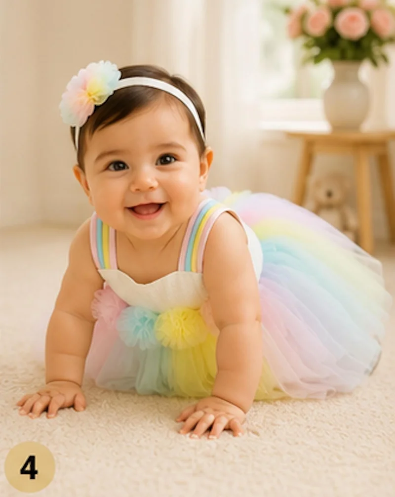 أرتيميا Artemea Baby Girls Rainbow Layered Mesh Party Dress - Multicolour with Shoes