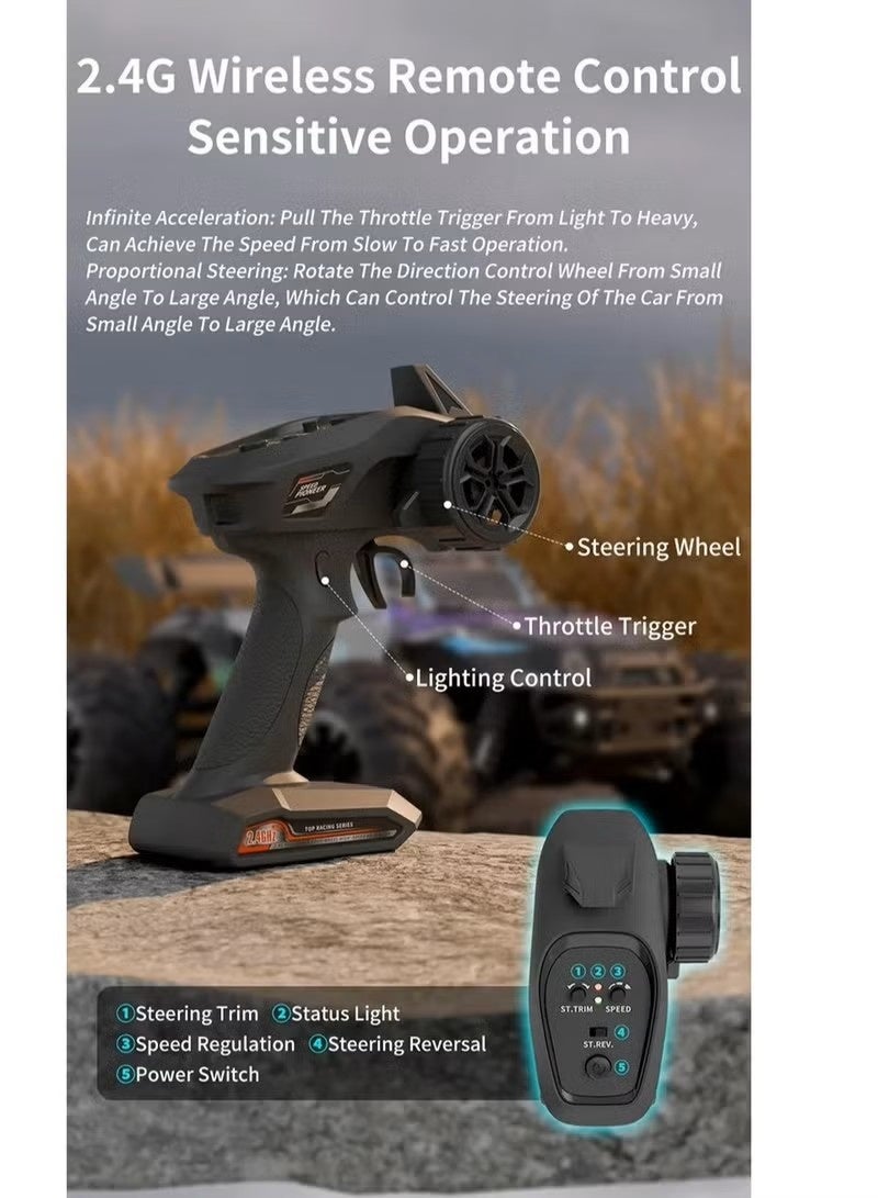 Gallop 1/16 RC Monster Truck | 4WD 35km/h High-Speed Off-Road Remote Control Car | All-Terrain Rock Climber with 390 Brushed Motor, 7.4V 2000mAh Li-ion Battery, 2.4GHz 80m Control Range, Oil-Filled Metal Shock Absorbers, Honeycomb Chassis & LED Night Lights | Anti-Stuck System | Up to 40 Min Runtime | Ultimate Gift for Boys, Adults & RC Enthusiasts - Image 5