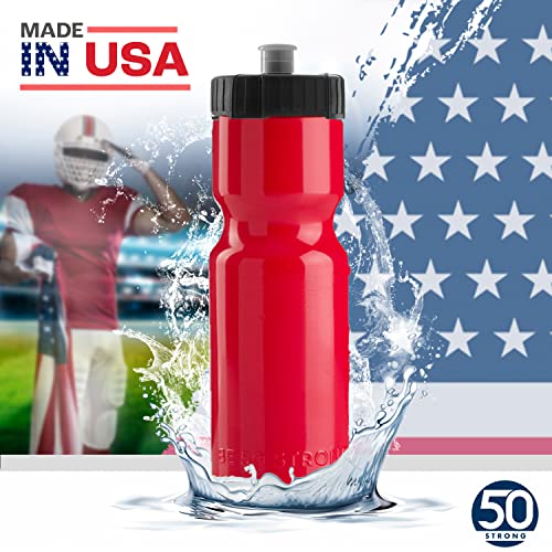 50 Strong Sports Water Bottles 6-Pack – Reusable 22 oz BPA-Free Plastic Bottles with Pull Top Cap – Made in USA – Top Rack Dishwasher Safe – Fits Most Bike Cages Brand - Red - Image 5