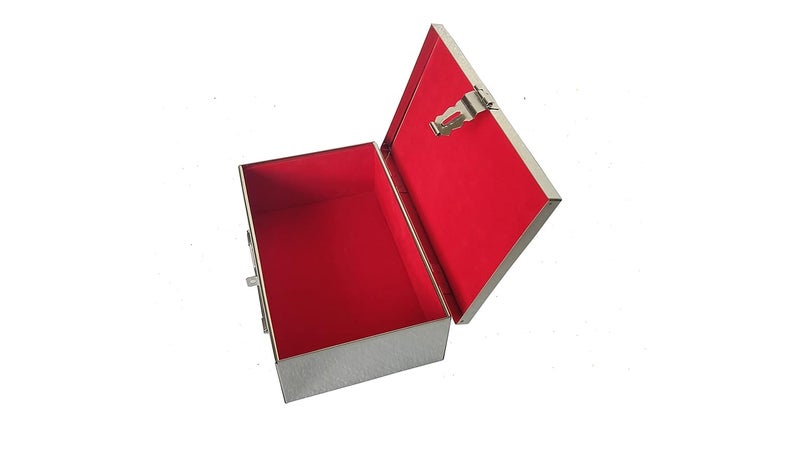 GinoSet Stainless Steel Storage Box Cash Box Pooja Peti Organizer Vanity Storage Box Jewellery Safe Bank Locker Cash Box With Handicrafts Digital Meena Kari Design Red 9 Inch - Image 5