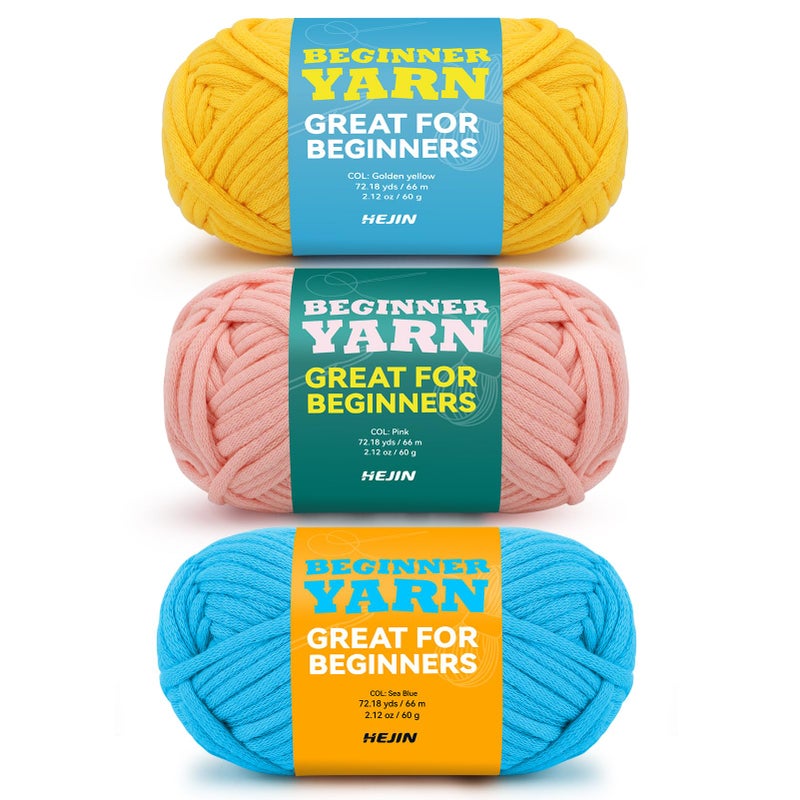 3x60g YellowPinkBlue Yarn for Crocheting and Knitting3x66m 72yds Cotton Yarn for Beginners with EasytoSee StitchesWorstedWeight Medium 4CottonNylon Blend Yarn for Beginners Crochet Kit