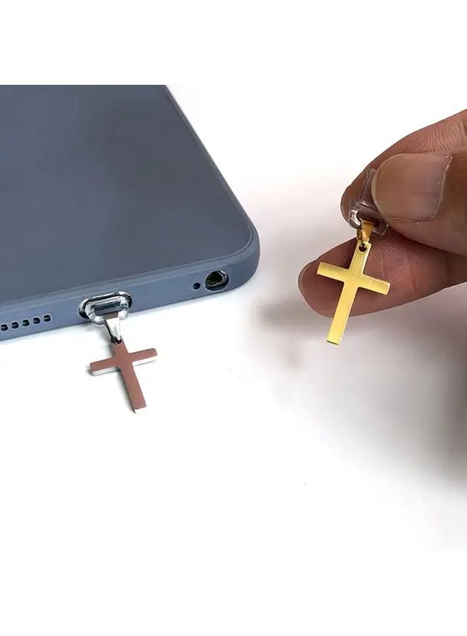 Black Cross Phone Dust Plug For Type C Charging Port Stainless Steel - Image 4