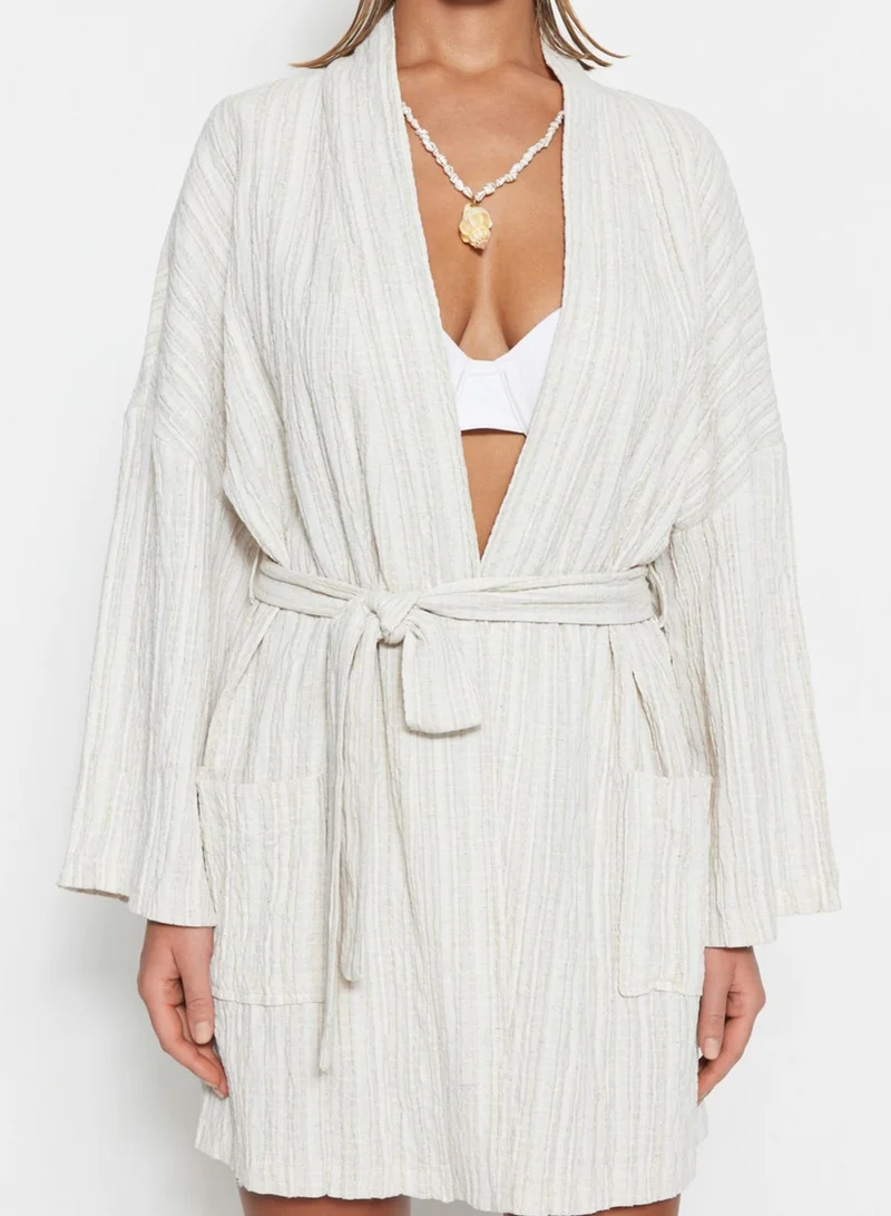 trendyol Belted Pocket Detail Kimono