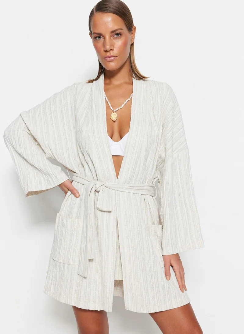 trendyol Belted Pocket Detail Kimono