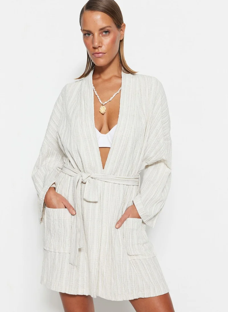 trendyol Belted Pocket Detail Kimono