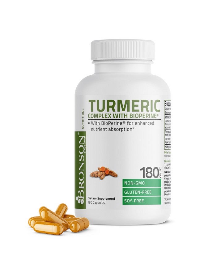 Bronson Turmeric Curcumin with BioPerine - High Potency Premium Joint Support with 95% Standardized Curcuminoids - Non-GMO Capsules with Black Pepper - 180 Count - Image 1