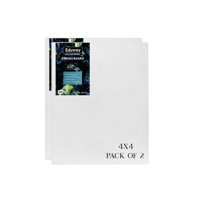 Eduway® Canvas Board for Painting- 4x4 Pof 2 | Premium Quality 7Oz Pre-Primed Cotton Canvas Board for Artists & Beginners | Ideal for Acrylic, Oil, Gouache, Pastels Colors (Pack of 2) (10x10 cms) - Image 1