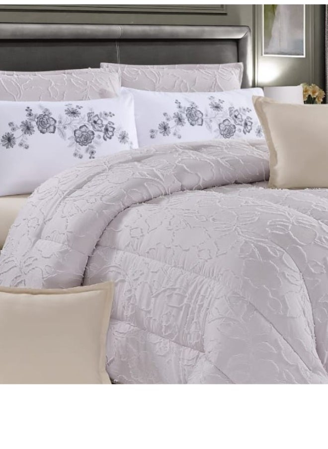 Moon Luxury Embroidered Jacquard Bedspread, 4 Pieces - Luxurious double bedspread with microfiber filling, 220 x 170 cm, fits a 200 x 120 cm bed - Luxurious embroidered jacquard duvet set - Elegant bridal bedspread - Soft and classic bedspreads  - Image 3