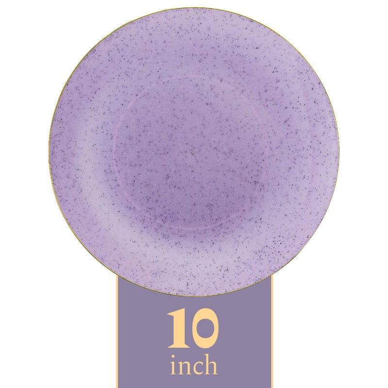 PLASTICPRO بلاستيك برو 30 عبوة أطباق بلاستيكية قابلة للتصرف ثقيلة الوزن بتصميم جرانيت أنيق 10 بوصة أطباق عشاء بنفسجي مع حافة ذهبية - Image 4