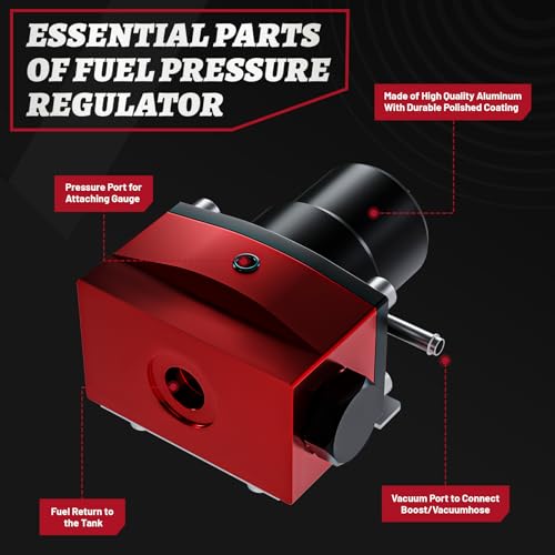Plobeda EFI Fuel Pressure Regulator Kit with Bypass Return 0-100psi Pressure Gauge AN6-6AN Fuel Line Hose Fitting Connectors Kit Adjustable Universal Aluminum Black & Red - Image 3