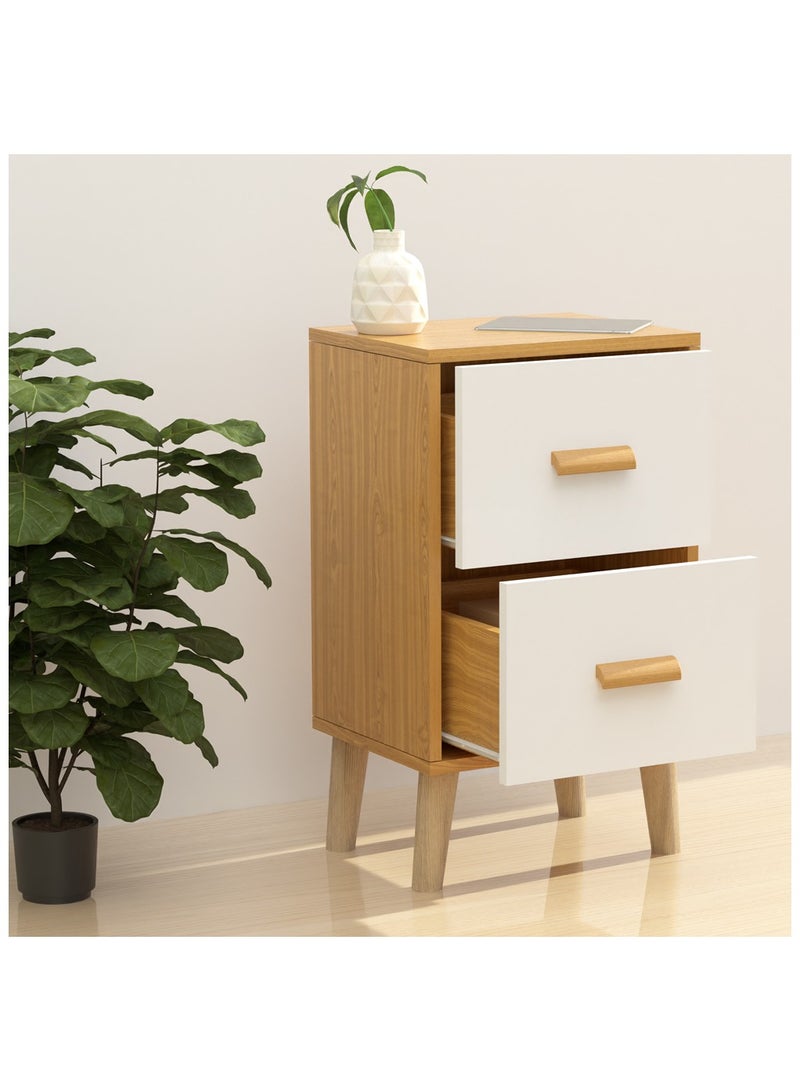 Mahmayi Modern Multifunctional Nightstand Wooden Side Table Storage Unit with Two Drawer Home Living Room Bedroom Furniture Pack of 1, White Walnut - Image 2