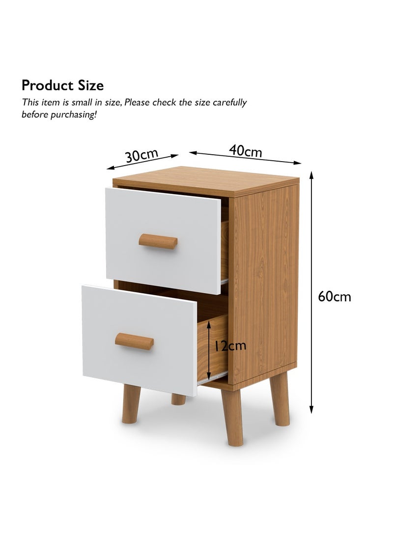 Mahmayi Modern Multifunctional Nightstand Wooden Side Table Storage Unit with Two Drawer Home Living Room Bedroom Furniture Pack of 1, White Walnut - Image 3