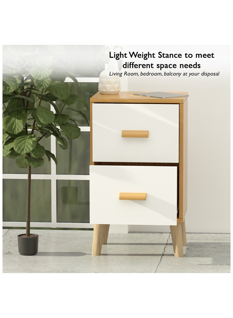 Mahmayi Modern Multifunctional Nightstand Wooden Side Table Storage Unit with Two Drawer Home Living Room Bedroom Furniture Pack of 1, White Walnut - Image 4