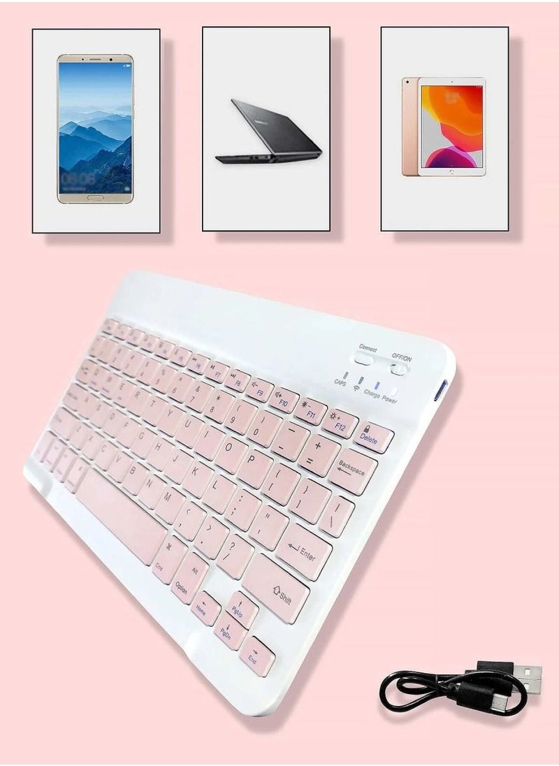 Yuwell Universal Portable Rechargeable Mini Wireless Keyboard And Wireless Mouse Combo For Tablet Mobile Phones iPhone IOS Android And Windows Phones Pink/White  - Image 3