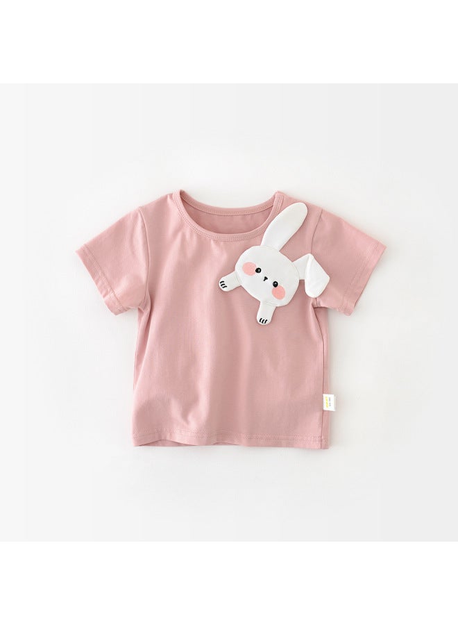 Girls' New Short-sleeved Baby Summer Korean Style Rabbit Patch T-shirt Children's Fashionable Thin Cute Top