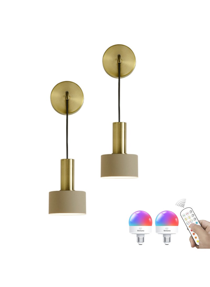 Wmlamz 2pcs Battery Operated Wall Lights With Remote, Non Hardwired Study Porch Stair Bedroom Lamps - Image 1