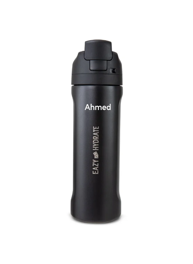 إيزي كيدز Eazy Kids Personalized Stainless Steel Water Bottle w/ Straw and Spout 710mL Black