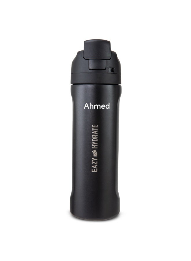 Eazy Kids زجاجة ماء من الستانلس ستيل شخصية للأطفال من Eazy Kids مع قشة وفوهة 710mL أسود - Image 1