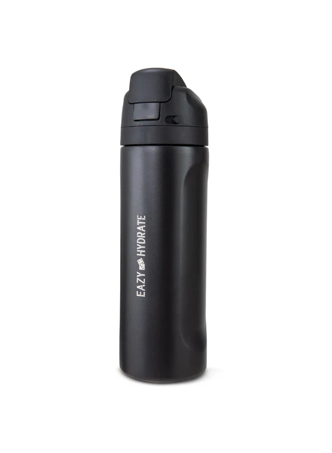 إيزي كيدز Eazy Kids Personalized Stainless Steel Water Bottle w/ Straw and Spout 710mL Black