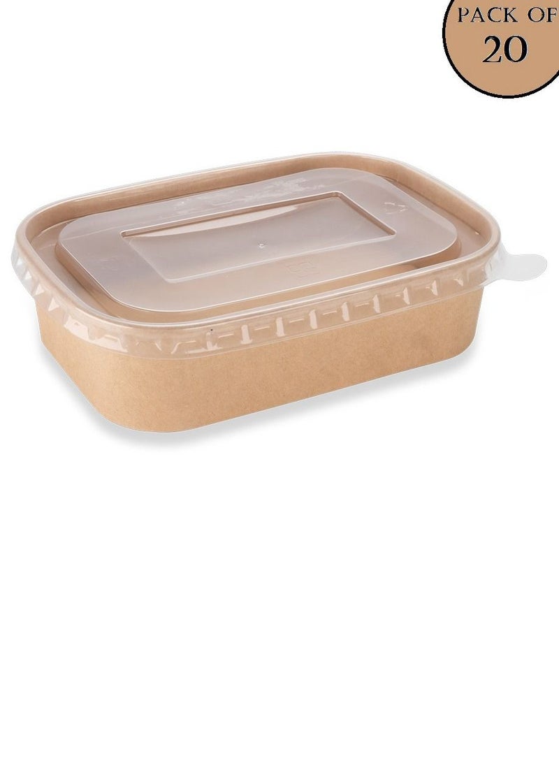 ProdelPak Rectangle Bowl Brown With PET Lid Pack of 20 - Image 1