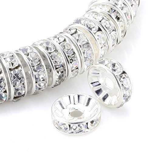 RUBYCA 100pcs 12mm A+++ Round Rondelle Spacer Charm Beads Silver Tone White Clear Czech Crystal - Image 5