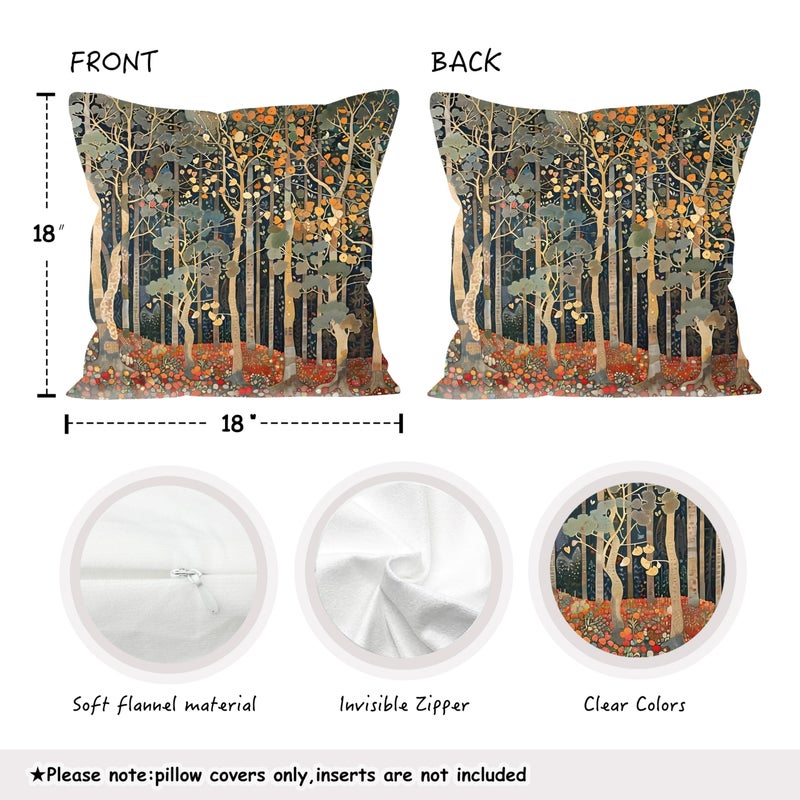 BUJSP Rustic Autumn Forest Pillow Covers 18x18 Double-Sided, Fall Home Room Decor, Vintage Botanical Nature William Morris Inspired Decorative Throw Pillow Covers for Home Bedroom Living Room - Image 2