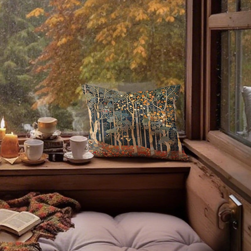 BUJSP Rustic Autumn Forest Pillow Covers 18x18 Double-Sided, Fall Home Room Decor, Vintage Botanical Nature William Morris Inspired Decorative Throw Pillow Covers for Home Bedroom Living Room - Image 4