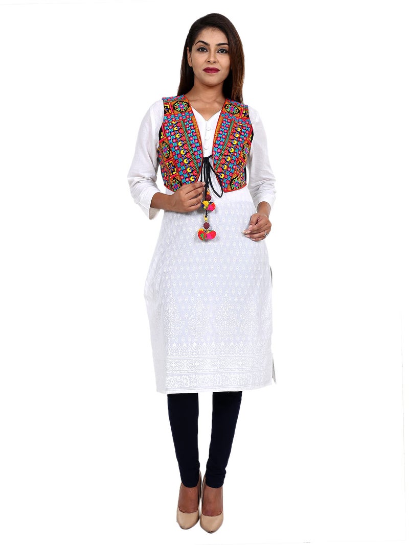 Craft Trade Cotton Blend Crop Ethnic Jacket For Women Cotton Half Sleeveless Waist Coat Garba Dandiya Traditional Rajasthani Embroidery Gujrati Kutchi Koti For Girls - Multicolor Size 34-38 Inches - Image 5