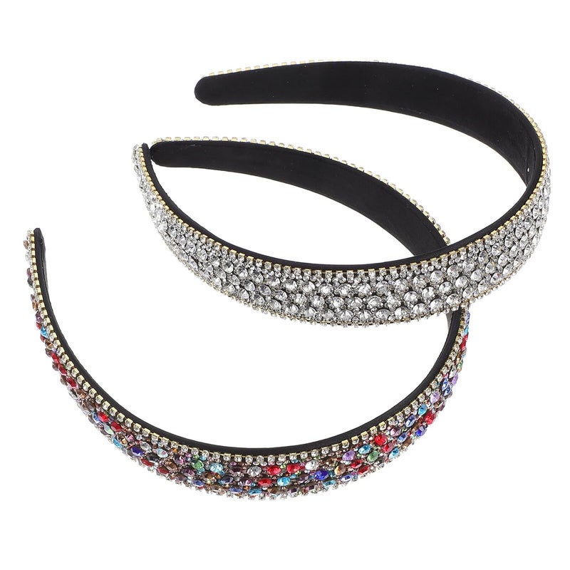2 Pcs Non Slip Padded Rhinestone Headbands For Women Wedding Daily Wear Hair Accessories - Image 1