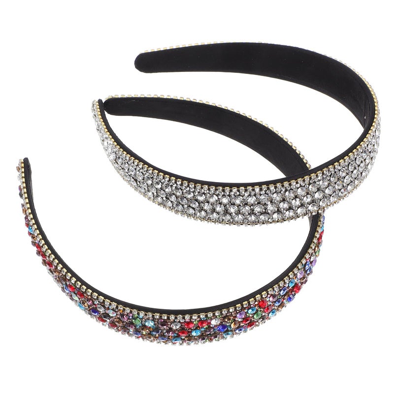 2 Pcs Non Slip Padded Rhinestone Headbands For Women Wedding Daily Wear Hair Accessories - Image 2