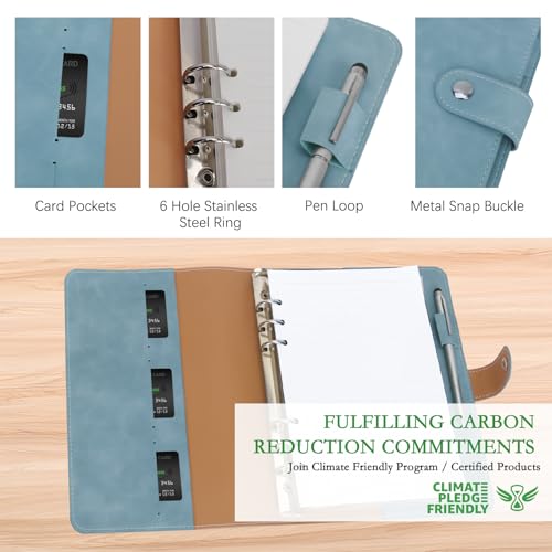 FYY A5 Binder Refillable Planner Notebook 6 Ring PU Leather Binder Journal with Pockets, Dividers, Refill Paper Blue - Image 3