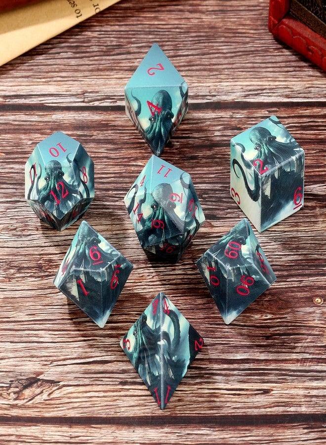 DND DADO DND Dice Set, Octopus Theme Dice Set, UV Printed, Resin Material, DND Starter Set, 7pcs Polyhedral Dice Set with Dice Box, Role Playing Board Games Accessories - Image 2