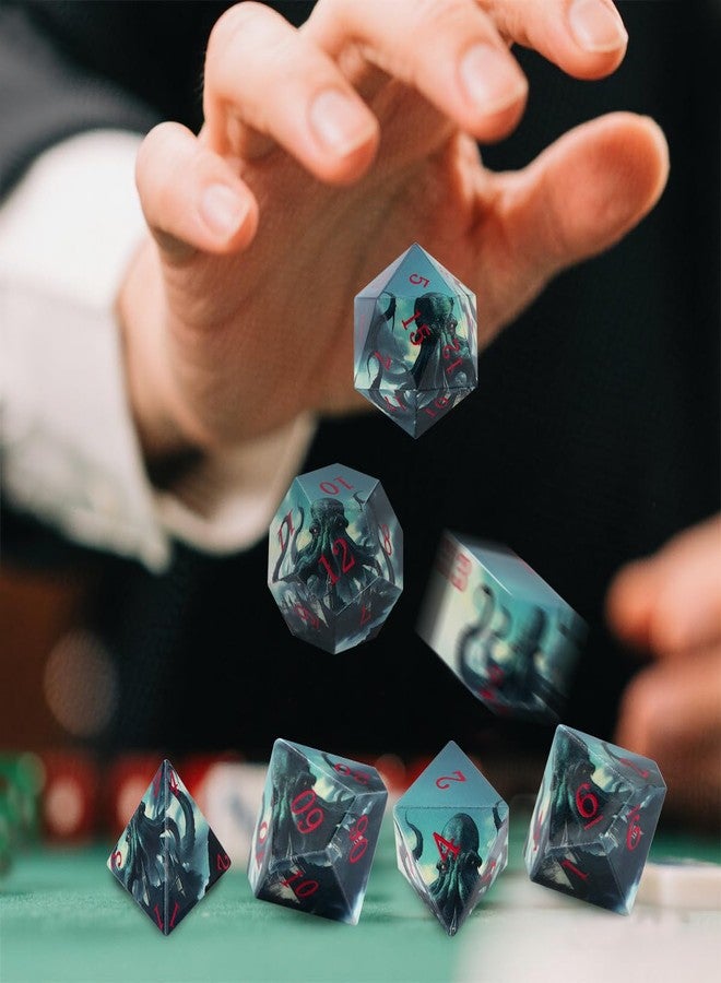 DND DADO DND Dice Set, Octopus Theme Dice Set, UV Printed, Resin Material, DND Starter Set, 7pcs Polyhedral Dice Set with Dice Box, Role Playing Board Games Accessories - Image 5