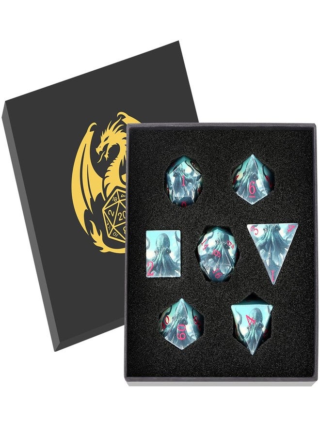 DND DADO DND Dice Set, Octopus Theme Dice Set, UV Printed, Resin Material, DND Starter Set, 7pcs Polyhedral Dice Set with Dice Box, Role Playing Board Games Accessories - Image 1