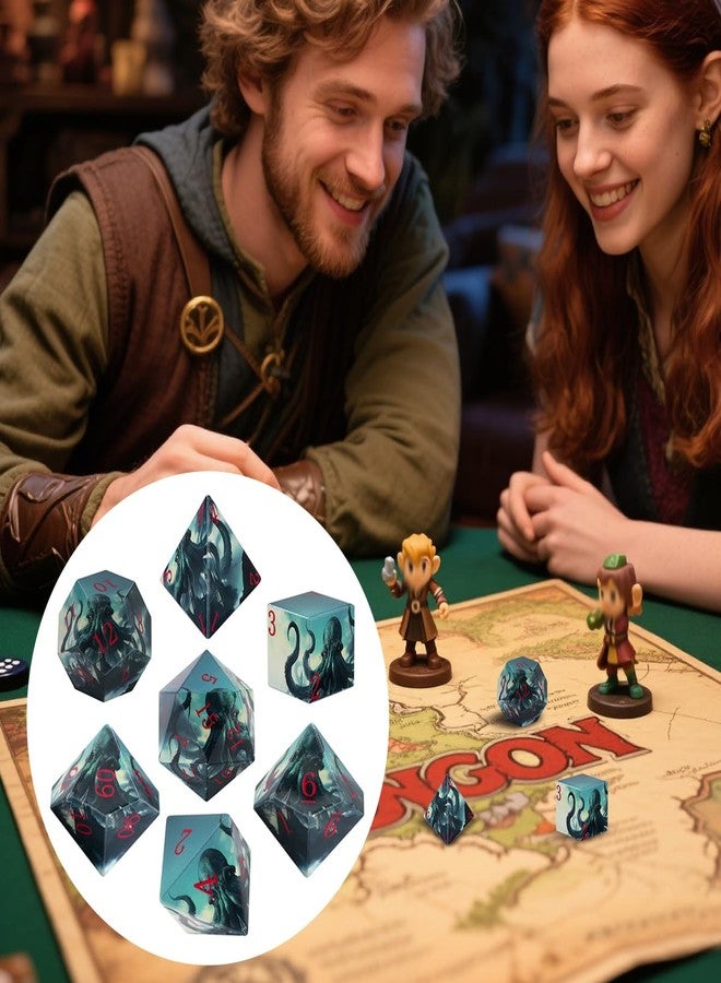 DND DADO DND Dice Set, Octopus Theme Dice Set, UV Printed, Resin Material, DND Starter Set, 7pcs Polyhedral Dice Set with Dice Box, Role Playing Board Games Accessories - Image 4