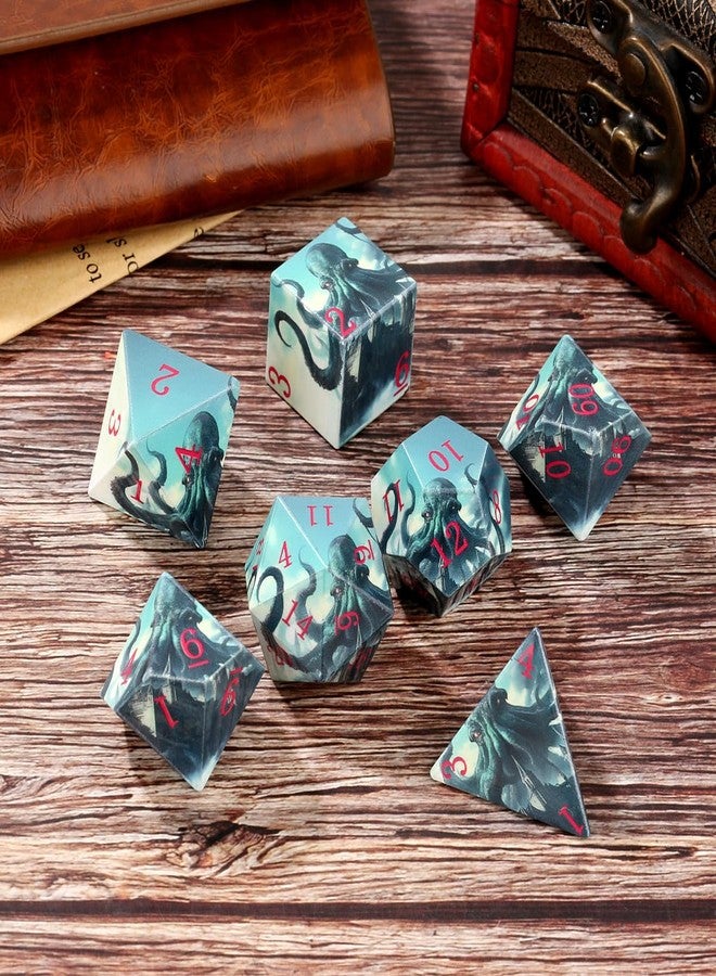 DND DADO DND Dice Set, Octopus Theme Dice Set, UV Printed, Resin Material, DND Starter Set, 7pcs Polyhedral Dice Set with Dice Box, Role Playing Board Games Accessories - Image 3