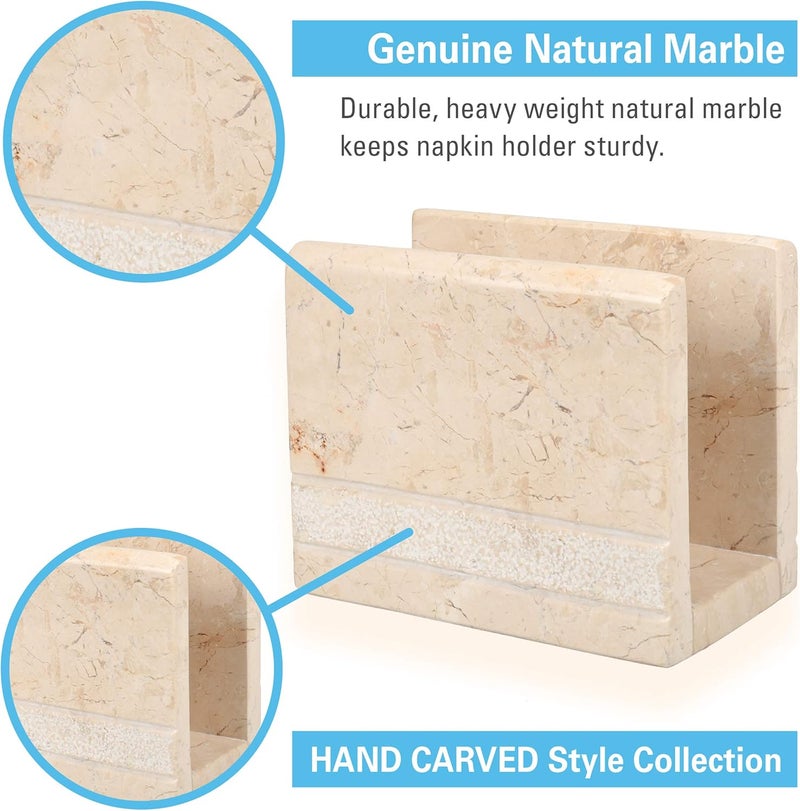 Creative Home Natural Champagne Marble Hand Carved Collection Tabletop Napkin Holder Stand Tissue Paper Dispenser Decorative Kitchen Countertop Dining Table Organizer 3 x 58 x 45 H Beige - Image 3