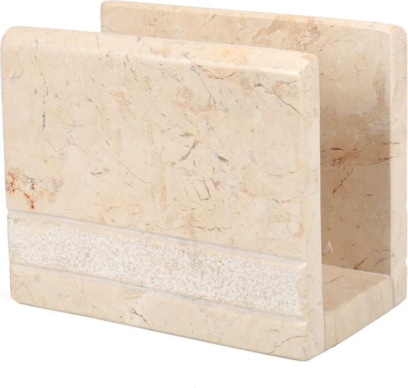 Creative Home Natural Champagne Marble Hand Carved Collection Tabletop Napkin Holder Stand Tissue Paper Dispenser Decorative Kitchen Countertop Dining Table Organizer 3 x 58 x 45 H Beige - Image 1