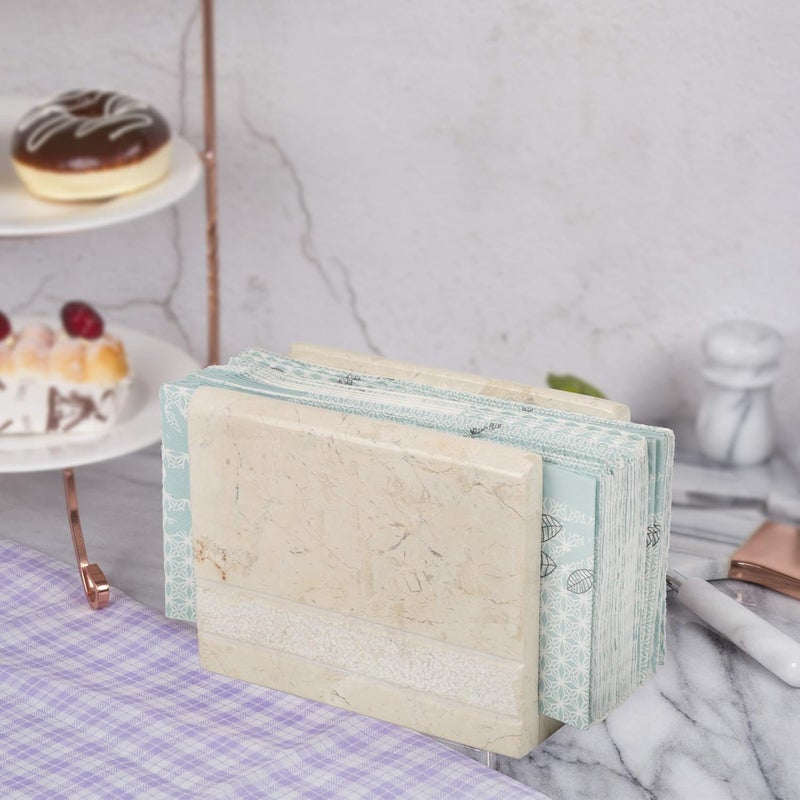 Creative Home Natural Champagne Marble Hand Carved Collection Tabletop Napkin Holder Stand Tissue Paper Dispenser Decorative Kitchen Countertop Dining Table Organizer 3 x 58 x 45 H Beige - Image 5