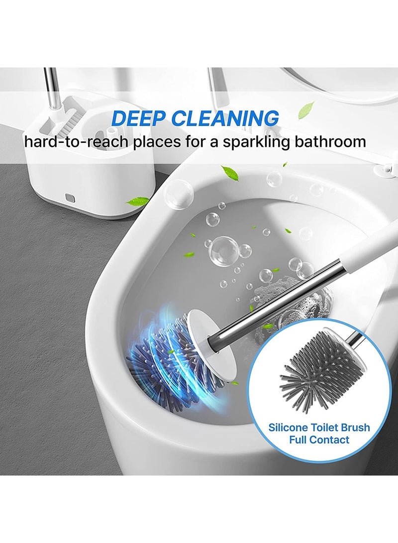 PYC Silicone Toilet Brushes with Holders, Toilet Bowl Cleaner Set for Cleaning Bathroom Rust-free & Non-slip Long Handled Toilet Brush with Holders Easy Storage - Image 2
