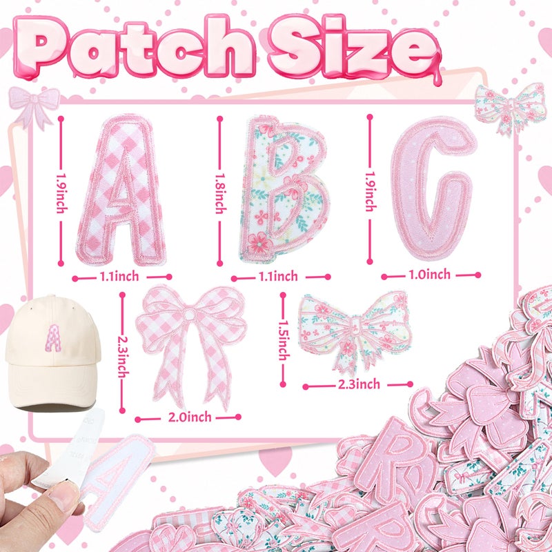 NICEVINYL Self-Adhesive Letter Patches for Kids: 62Pcs Pink Letters Fabric Stickers Patches for Bags - Cute Bows Patch Stick on Clothing Jackets Jeans Backpacks Hats DIY Accessories - Image 2