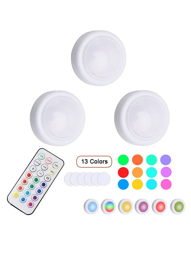 Generic 3Pcs Puck Lights with Remote 3 Pack 13 Color Changing Under Counter Lights Wireless Under Cabinet Lights Battery Powered Dimmable Battery Operated Light Stick On Lights  - Image 1