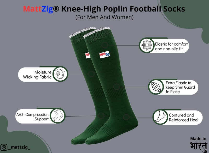 MATTZIG ® Club Football Kit (One Pair of Knee Length Poplin Socks + One Pair of Shin Guard + One Pair of Cotton Arm Sleeves + One Kit Bag) (Green) - Image 2