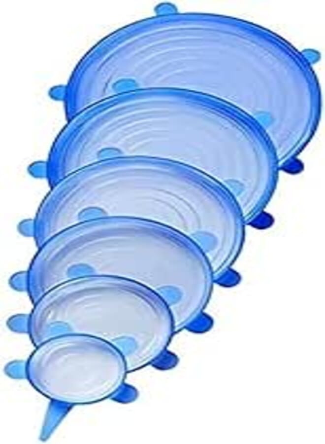 Generic Silicone Can Cover, Seal, Stretch Lid, 6 Pieces, Blue, Dishwasher Safe