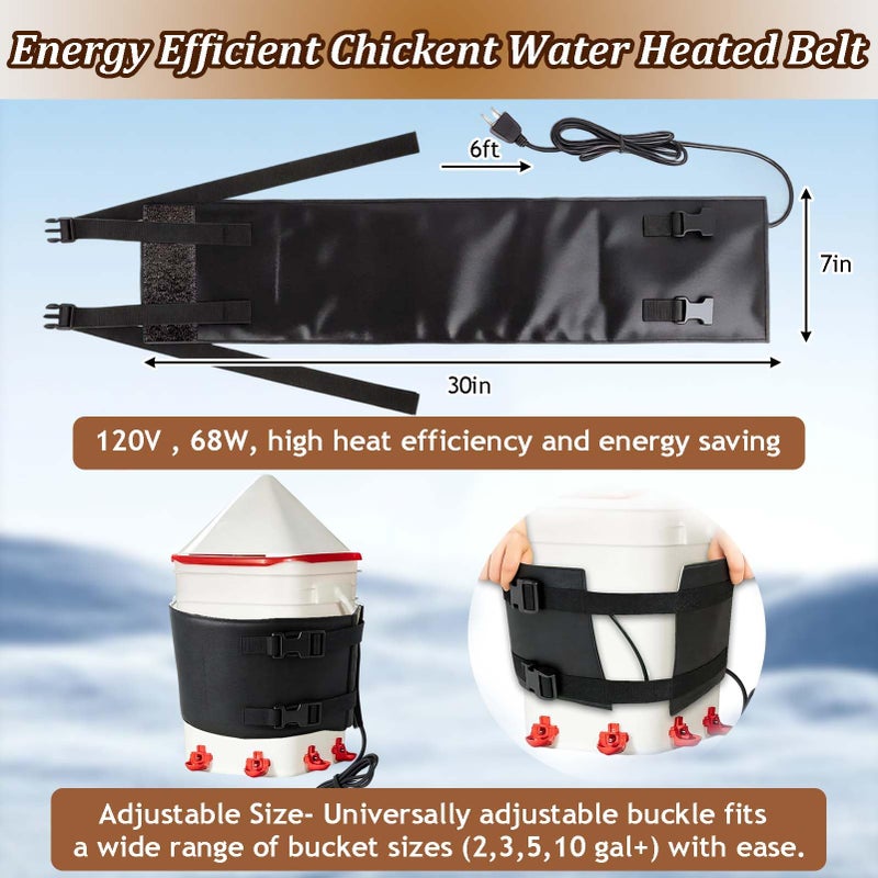 Mofuiry 7" WÃ—30" L Chicken Water Heater Belt Strap, Energy Saving Heated Poultry Coop Waterer Warmer with 6ft Cable for Prevent 2-5 Gal Bucket Freeze in Extremely Cold Winter,Auto Temp Control& Easy Install - Image 2