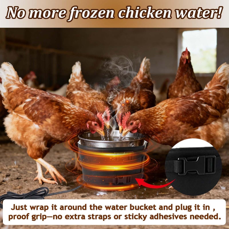 Mofuiry 7" WÃ—30" L Chicken Water Heater Belt Strap, Energy Saving Heated Poultry Coop Waterer Warmer with 6ft Cable for Prevent 2-5 Gal Bucket Freeze in Extremely Cold Winter,Auto Temp Control& Easy Install - Image 4