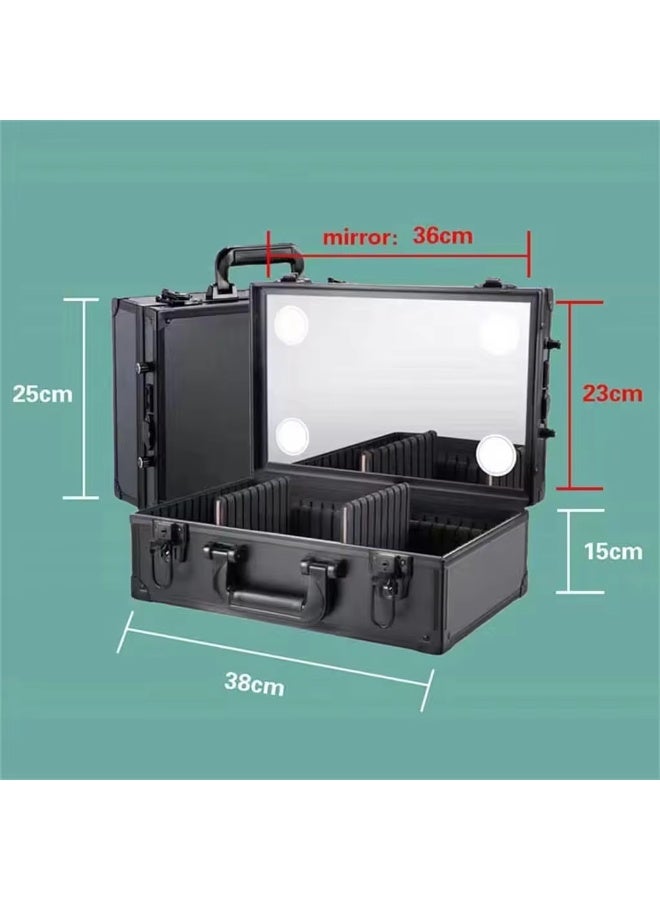 حقيبة مكياج للسفر، حقيبة مستحضرات تجميل مع مرآة مضيئة، حقيبة تنظيم أدوات المكياج المحمولة مع فواصل قابلة للتعديل - Image 4