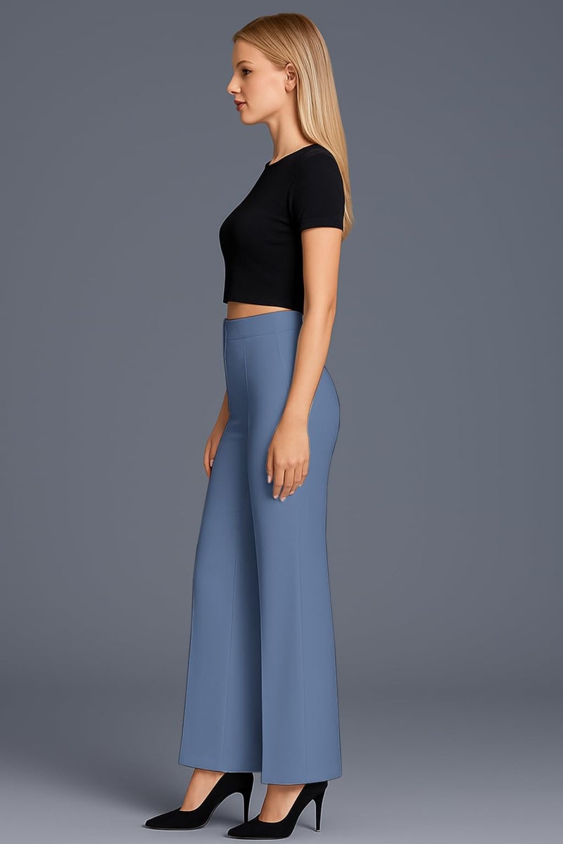 SWADESI STUFF Women’s High Waisted Bell Bottom Pants | Retro Wide Leg Trousers | Stretchy Flared Palazzo Pants for Office, Casual Wear & Party (in, Alpha, 2XL, Regular, Sky Blue) - Image 3
